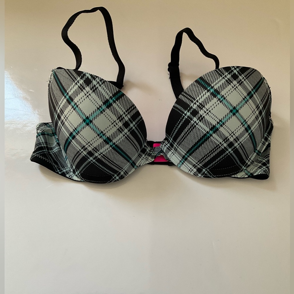 La Senza Remix Push Up Plunge Bra Teal Black Tartan Size 30A
